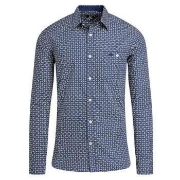 Navy Geo Hex Long Sleeve Shirt for Men