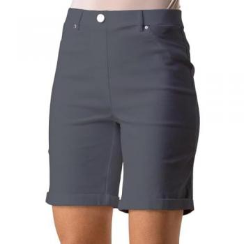 Elastic Waist Dark Grey Turn Up Shorts