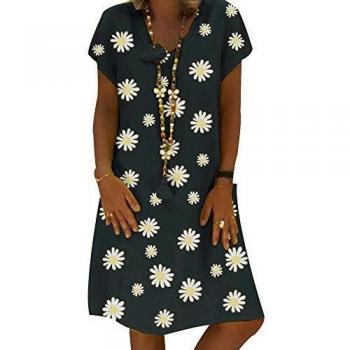 Morbuy Margherita Estivi Donna Taglie Forti Estate Vestiti Casual Eleganti Corti Manica Corta V-Collo Cotone E Lino