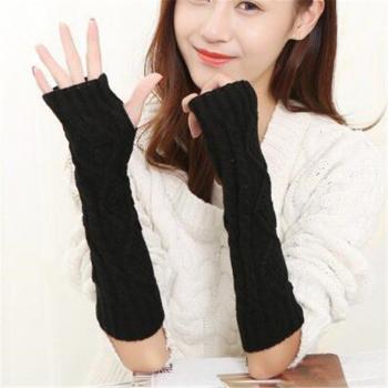 Herbst/Winter Damenhandschuhe mit Wärmereifen – 1 Paar lange Halb-Hand‑Wolle