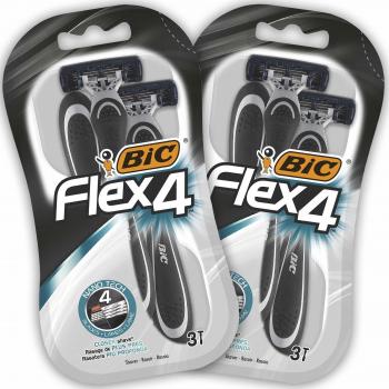 BIC Flex 4 Einwegrasierer für Herren, 2 x 3 Stück mit Aloe Vera