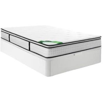 Letto Completo 140x190 cm: Base Bianco, Contenitore, Materasso a Molle 7 Zone, Topper Integr
