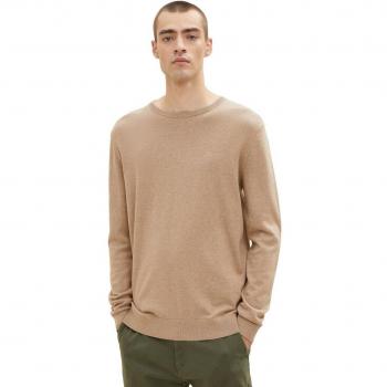Tom Tailor Maglione Beige Uomo 100% Cotone Collo Rotondo