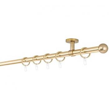 20mm Deckenträger Vorhangstange 1-läufig mit Ball-Endstück, 340cm, Messing-Matt