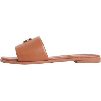 Women’s Brown Leather TH Mules with Monogram, Size 7 – Sliders