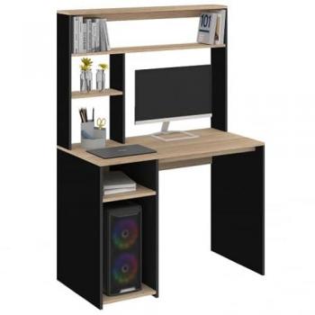 Bureau DAN noir et hêtre avec étagères de rangement