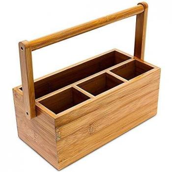 Bamboo Office Organizer with Handle, 20 x 25 x 11.5 cm, Natural Brown