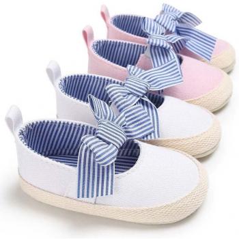 Zapatos suaves para bebé niña, diseño a rayas con lazo, Princesa, 0-18M