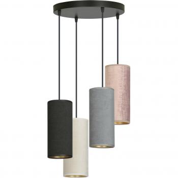 Sospensione 4Tonda Luci Bente Acciaio Nero con Paralumi Nero, Grigio, Bianco e Rosa