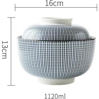 Heat-Resistant Japanese Ceramic Soup Bowl with Lid, 6.5 inch