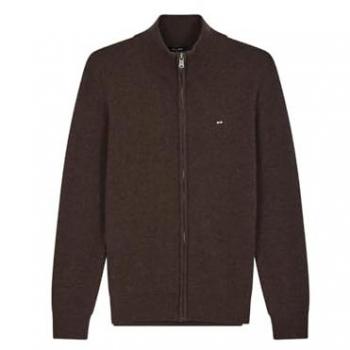 Cardigan Regular Straight, Zip, Laine/Coton – Marron