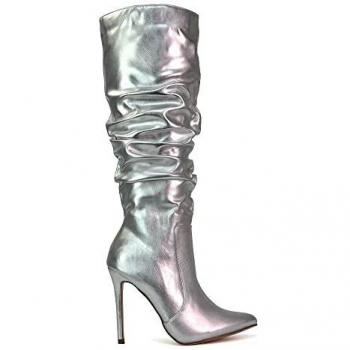 Silver Milani Knee-High Ruched Stiletto Boots
