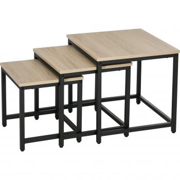 Couchtisch 3er-Set mit Holzoptik und Stahlrahmen