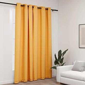 Cortina de Lino Opaca con Ojales 290x245 cm Amarillo