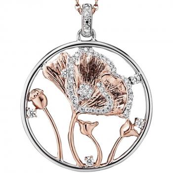 Julie Julsen Damen-Anhänger „Leben in Versen“ Mohnblume Silber/Gold teilmit Zirkonia weiß – JJ9550.8