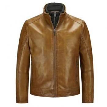 Milestone Herren Lederjacke Bender Vintage Cognac Braun mit Ziernähten