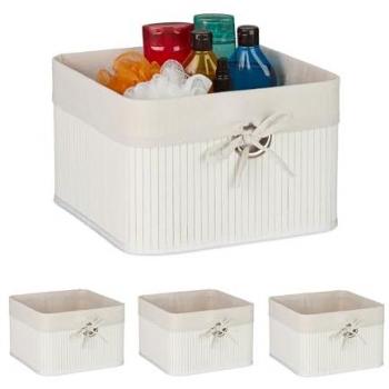 Lot de 4 bacs à rangement – Poignée intégrée, doublure – 20 x 31 x 31 cm – Blanc – Relaxdays