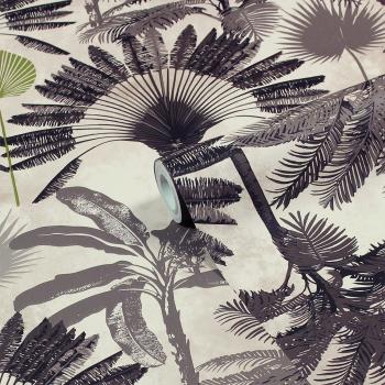 Malaysian Palm Jungle Print Wallpaper in Blush and Charcoal