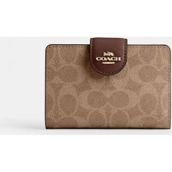 Coach Medium Hoek Portemonnee met Rits in Signature Stof Goud/Tan One Size