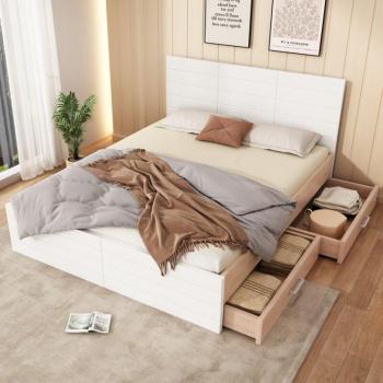 Lit Okwish 140x200 cm avec 2 Tiroirs et Sommier en Bois