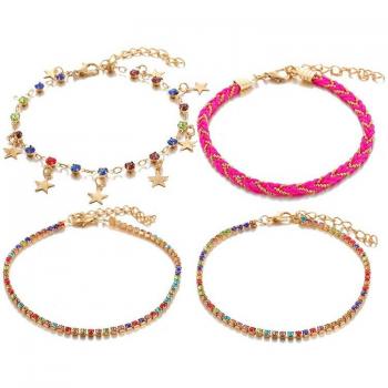 Multicolor Woven Anklet Set