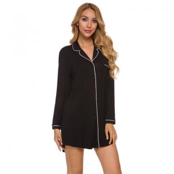 Casual Long Sleeve Sleep Top and Skirt Set for Women