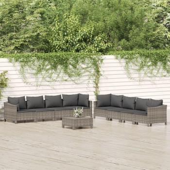 Ensemble de jardin 9 pcs avec coussins Gris Résine tressée