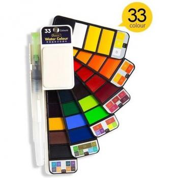 Portable Solid Watercolor Palette + Folding Brush Pen for Artists