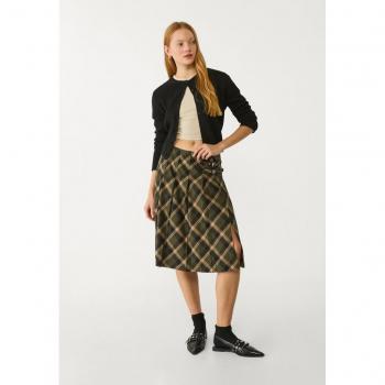 Midi Gonna Quadri Kaki L Stradivarius con Fibbia