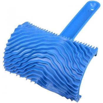 Blue 4-Inch Wood Grain Stamp Tool with Handle for Decorative Wall Painting
