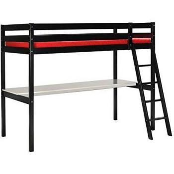Lit mezzanine noir 90x190 avec bureau et sommier