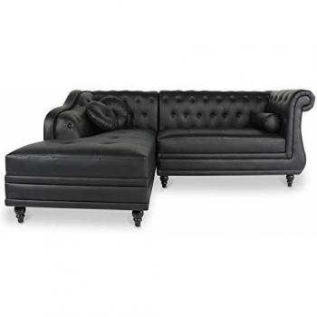 Canapé Empire Noir d'angle gauche Chesterfield