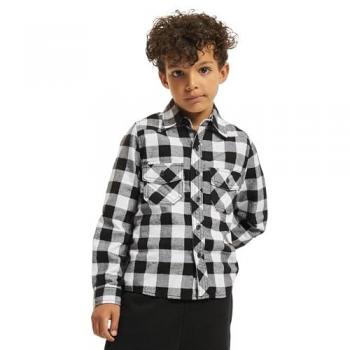 Brandit Kids: Camisa de Cuadros en Gris, Negro y Blanco – Manga Larga