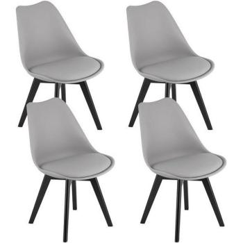 Quartet de chaises scandi-gris avec assise similicuir