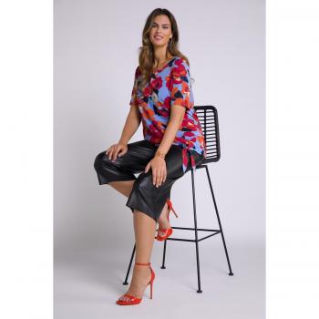 Plus Size Blue Floral Round Neck Top with Tie Hem, Women, Size 36/38, Viscose
