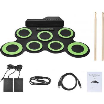Portable Roll-Up Electronic Drum Pad with Sticks and Pedal