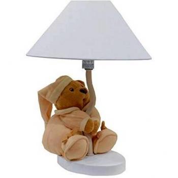 Lampada da Tavolo Abat-jour Nanan con Paralume in Tessuto e Base in Metacrilato Bianca con Puccio Rosa