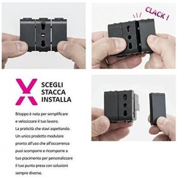 Prese da muro 4Box con 2 tappi, compatibile con serie di interruttori automatici Vimar Plana