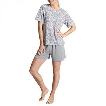 TOM TAILOR Damen Pyjama Shorty grau mit Leo-Print, 2-tlg
