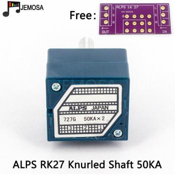 Japan ALPS RK27 Dual‑Gang Log Volume Control – 10K/20K/50K/100K/250K, Knurled Shaft & PCB