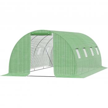 Aosom begehbares Foliengewächshaus 6 x3 m – 8‑Fenster-Polytunnel, Frostschutz, Stahlrohr, Dunkelgrün