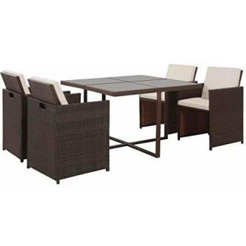 VidaXL Set da giardino con cuscini, 5 pezzi, rattan marrone
