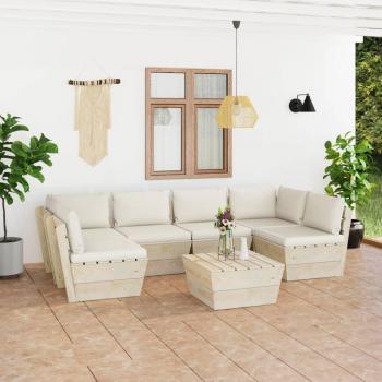 Set Divani da Giardino su Pallet 7 pz con Cuscini in Legno di Abete