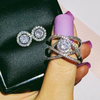 Ensemble de bijoux halo en argent sterling 925 : bague et boucles d'oreilles J5569