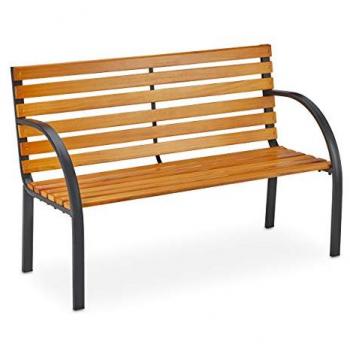 2-Seater Garden Bench with Steel Frame and Hardwood Slats, Natural Finish