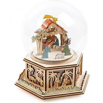 Weihnachtskrippe Leuchtglocke mit Spieluhr, Holz und Glas, Höhe 21cm