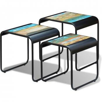 Mesas entrelazadas 3 piezas de madera maciza antigua