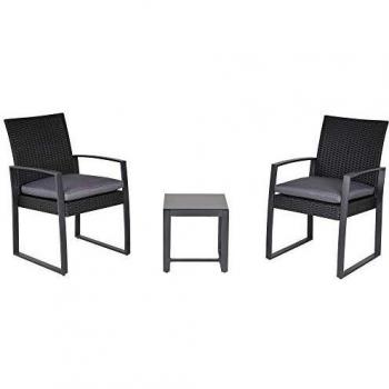 Salon de Jardin 2 Places Outsunny – Pack complet avec chaises et coussins gris, table basse en verre trempé