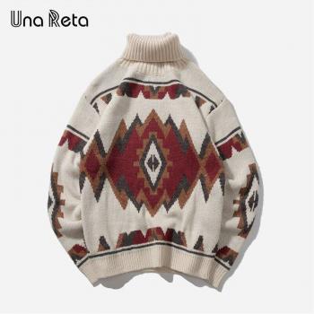 Men's Argyle Turtleneck Sweater Casual Vintage Knit