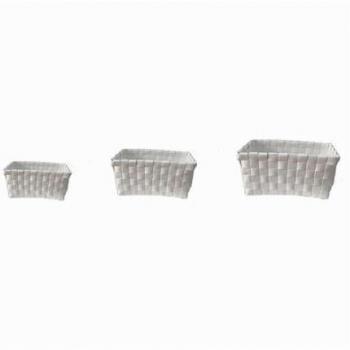 Set di 3 Cestini Organizer in Tessuto Bianco per Bagno Rettangolari